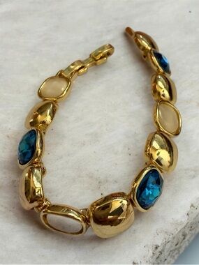 Adina Eden Gold Bracelet with Blue and Cream Accents